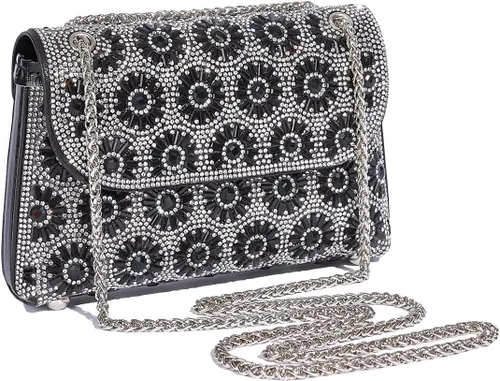 Miniatura 3 de Bolso de mano de cristal con diamantes de imitación de flores, bolsa de hombro brillante para boda, graduación, fiesta, novia, invitada, caja