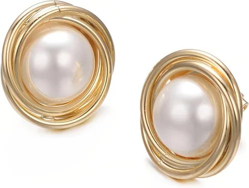 Miniatura 18 de Yoursfs Aretes de clip de perlas blancas grandes para mujer, chapados en oro de 18 quilates, hipoalergénicos, sin perforaciones, joyería brillante