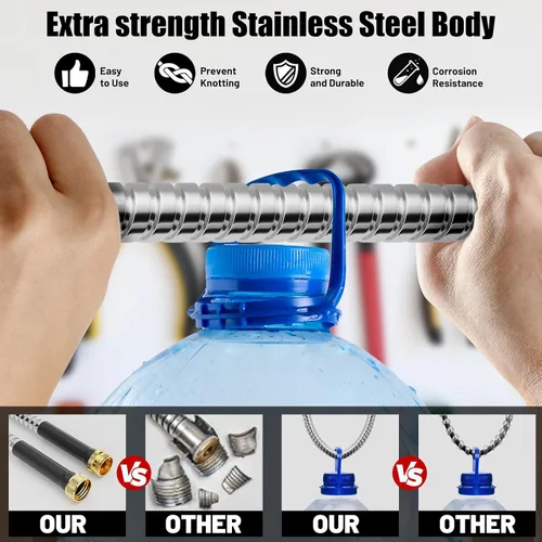 Miniatura 5 de Beitopamz Manguera de jardín de 100 pies, manguera de agua de metal de acero inoxidable con boquilla, flexible y duradera, a prueba de óxido, sin