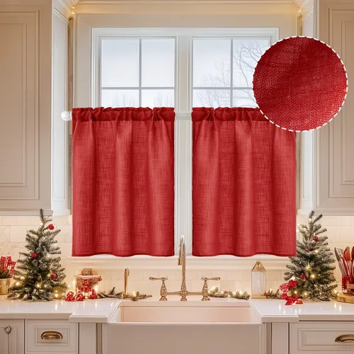 Miniatura 51 de MIULEE Cortinas de Halloween para cafetería de 24 pulgadas de largo, cortina de media ventana semitransparente, cortinas de lino cortas estilo casa
