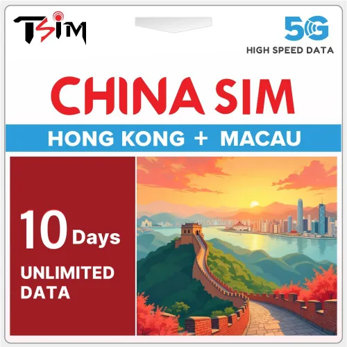 China SIM Card 10 Days Unlimited Data Sim | Hong Kong & Macau Coverage | High-Speed 5G/4G Data | Hotspot Supported | Refillable Plan |