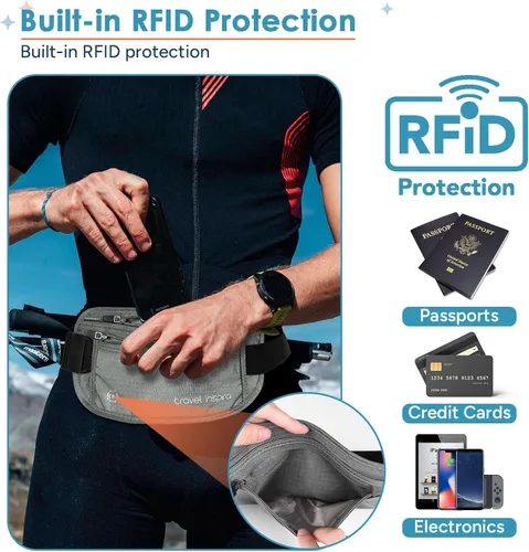 Miniatura 3 de travel inspira Cinturón de dinero de viaje, soporte delgado para pasaporte, bolsa de viaje con bloqueo RFID para proteger efectivo, tarjetas