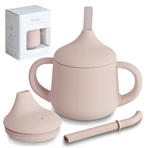 Moonkie Vasos de silicona para bebés | Taza de entrenamiento de 3 etapas para bebés y niños pequeños | 4 onzas 1 paquete Rubor