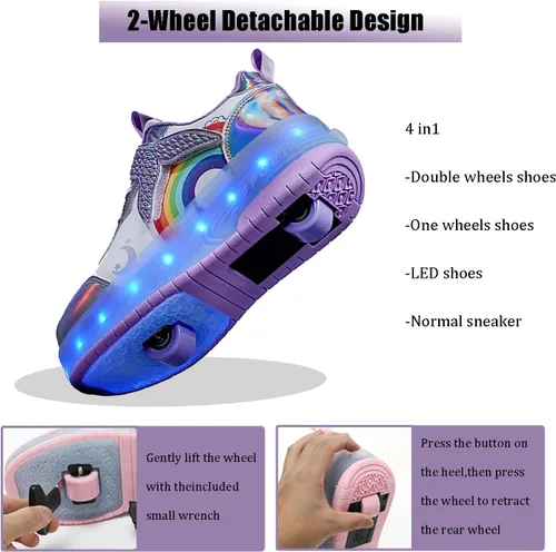 Miniatura 19 de Tenis con ruedas para niños y niñas, tenis deportivos recargables con luz LED para principiantes, el mejor regalo