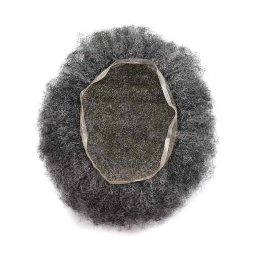 Miniatura 2 de Afro Toupee para hombres negros, rizado afroamericano, todo encaje afro ondulado masculino, sistemas de reemplazo de cabello 100% cabello humano