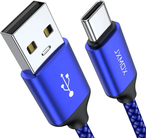 JXMOX Cable USB tipo C (paquete de 2 unidades de 6.6 pies), USB-A a USB C 3A, cable de carga rápida compatible con iPhone 15 16 Pro Max, Samsung Azul