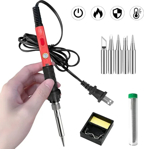 Miniatura 11 de Kit de soldador mejorado, 60 W, con temperatura ajustable, herramienta soldadora con interruptor de encendido/apagado, para reparaciones eléctricas