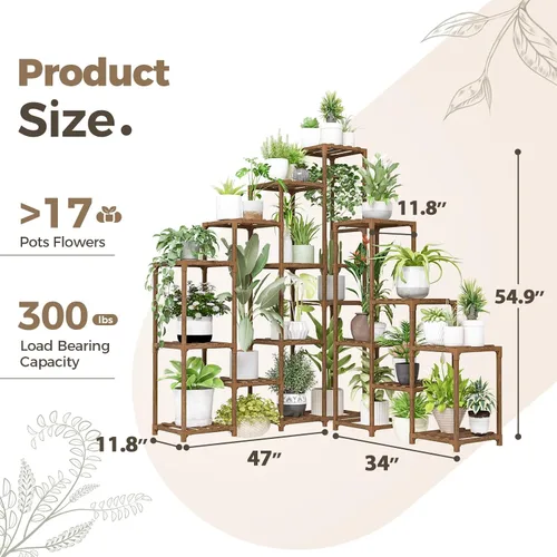 Miniatura 5 de BamWorld - Soporte alto con estante para plantas grandes; Uso en interiores/exteriores. Perfecto para sala de estar, jardín, balcón