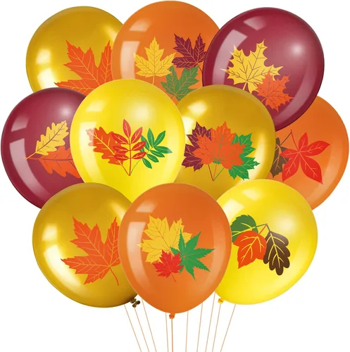 Juego de 45 globos de hojas de otoño de Acción de Gracias, color naranja, dorado, borgoña, decoración para Acción de Gracias, hojas de arce de