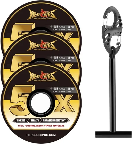 Miniatura 19 de HERCULES Tippet de pesca con mosca, paquete de 3 con soporte para volquetas, 55 yardas