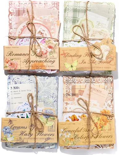 Miniatura 8 de Papeles decorativos para álbumes de recortes, paquete de 200 piezas de papel de patrón, kit de suministros para álbumes de recortes con efímera