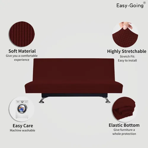 Miniatura 3 de Easy-Going Funda elástica para futón, funda para sofá sin brazos, protector de muebles sin reposabrazos, funda suave con parte inferior elástica Vino
