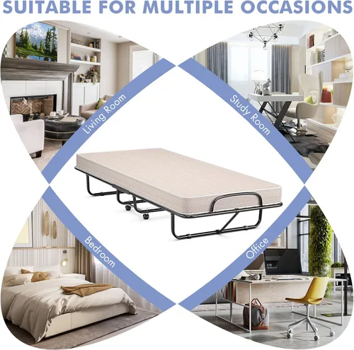 Miniatura 9 de GORELAX Cama plegable individual con colchón de 4 pulgadas para adultos, juego de cama portátil pequeño con marco de cama de metal, cama plegable