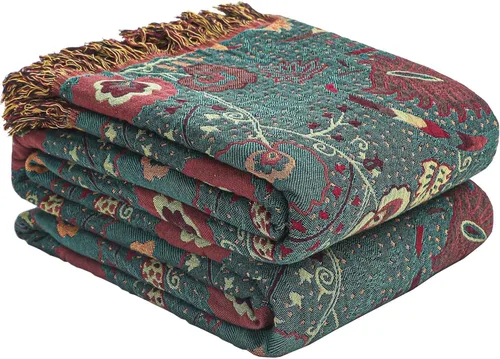 Miniatura 9 de Manta bohemia 100% algodón orgánico ultra suave transpirable rústico edredón de 50 x 60 pulgadas con pájaros y flores para sofá, silla, cama, sillón