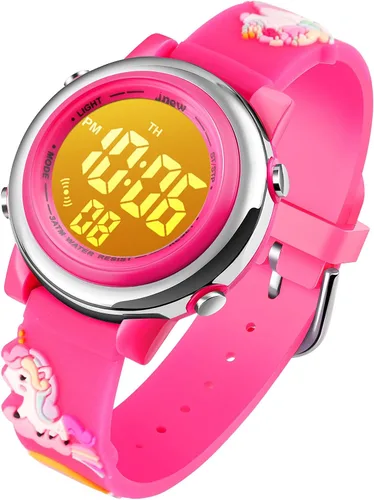 Kids Watch Girls Age 3-10 - Upgrade 3D Cute Unicorn Cartoon 7 Color Lights Digital Waterproof Sports Outdoor LED Watches with Alarm Stopwatch for