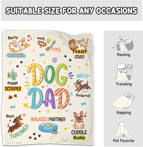 Miniatura 7 de Dog Dad Gifts for Men, for Dog Dad Blanket 50"x60", Dogs Lover Gift for Men, Birthday Ideas for Dogs Lover/Owners Soft Flannel Throw Blanket
