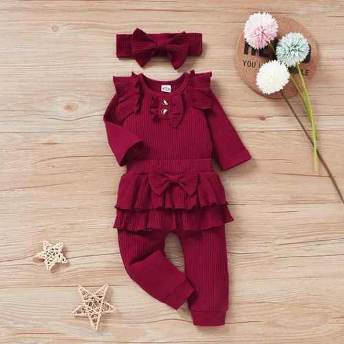 Miniatura 2 de Aalizzwell Conjunto de mameluco acanalado para bebés y niñas prematuros, para otoño e invierno