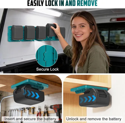 Miniatura 6 de Soporte de montaje de batería compatible para baterías Makita de 18V, colgador de montaje en pared para BL1860 BL1850 BL1840 BL1830, organiza tu