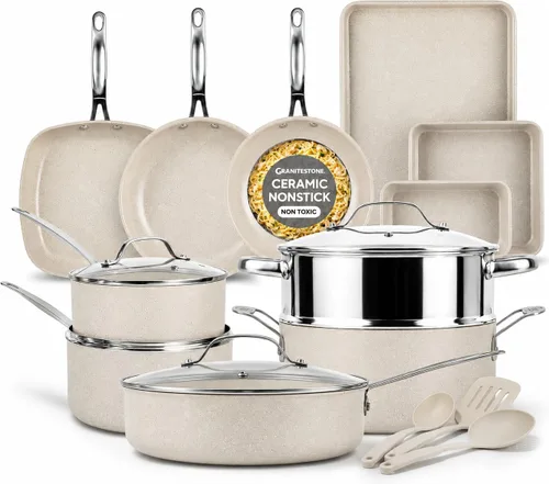 Miniatura 11 de Granitestone Ceraluxe - Juego de 20 piezas de utensilios de cocina de cerámica antiadherente, juego completo de ollas y sartenes antiadherentes