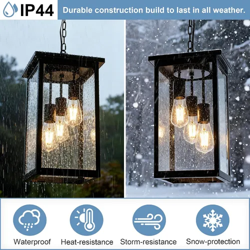 Miniatura 18 de TODOLUZ Lámpara Colgante de Exterior de 3 Luces Negra, Linterna Colgante Exterior Ajustable Luz de Porche