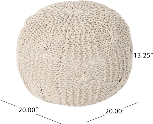 Miniatura 3 de Christopher Knight Home Ansel Puf de algodón de punto, color beige