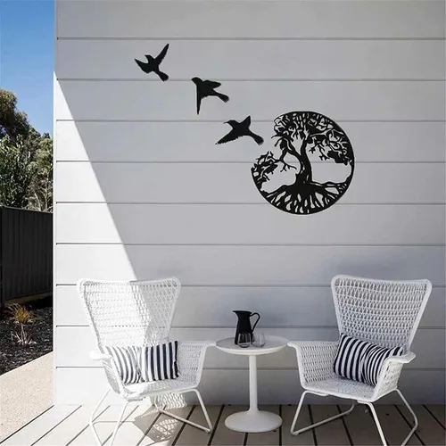 Miniatura 4 de AOOLVY Arte de pared de metal árbol de la vida, árbol único de la vida y pájaros de la paz, decoración de pared de metal, placas de pared para sala