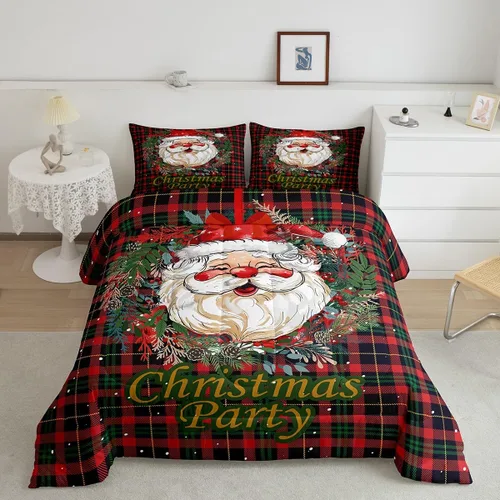 Miniatura 13 de Erosebridal Juego de edredón de Feliz Navidad, juego de edredón de Papá Noel para habitación de niños y niñas, edredón acolchado de ciervos y alces