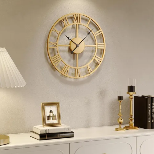 Miniatura 61 de Reloj de pared negro de 16 pulgadas decorativo, moderno reloj de metal para sala de estar, funciona con pilas, silencioso, sin tictac, números