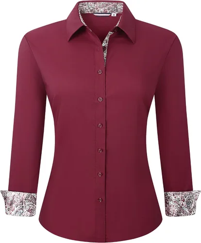Miniatura 21 de WARHORSEE Blusas de vestir de manga larga con botones de algodón para mujer, blusas de trabajo elegantes de fácil cuidado, blusas casuales