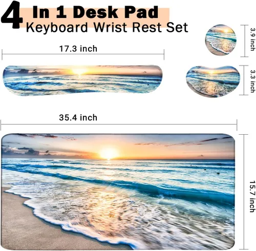 Miniatura 2 de Alfombrilla de mouse grande 4 en 1 para juegos, reposamuñecas para teclado y soporte para la muñeca, alfombrilla de escritorio extendida, Playa