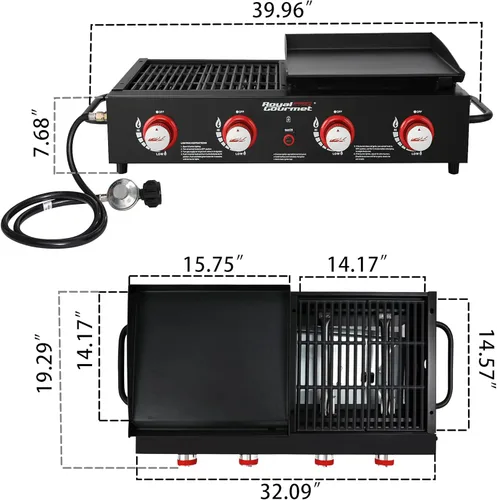 Miniatura 3 de Royal Gourmet GD4002T Combo de Parrilla y Plancha Tailgater de 4 Quemadores, Parrilla Portátil de Gas Propano de Superficie Plana con Salida