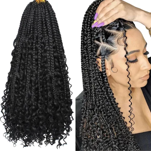 Miniatura 19 de Beverlee Goddess Box - Trenzas de ganchillo de 8 pulgadas, 8 paquetes de trenzas de ganchillo bohemias, extremos rizados, pelo sintético rizado