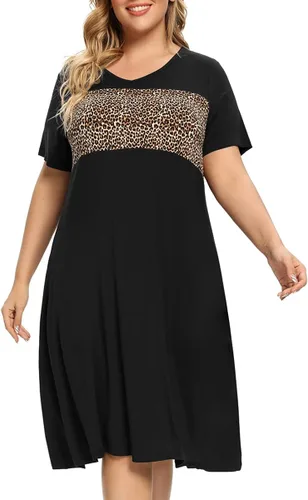 OVERWORETY Vestidos de talla grande para mujer, manga corta, cuello en V, casual, vestido tipo túnica con bolsillos