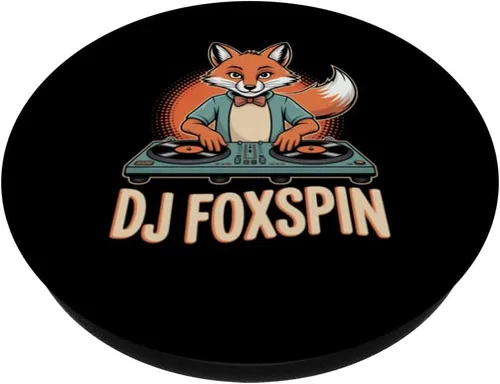 Miniatura 2 de DJ Foxspin Retro Fox DJ Turntables Club Vibes PopSockets Adhesive PopGrip