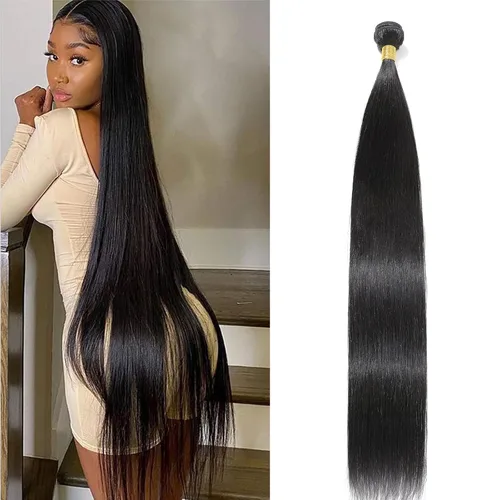 Miniatura 14 de Extensiones de cabello humano lacio tipo afro, 12 meses de vida útil de 10, 12 y 14 pulgadas, paquetes de cabello lacio brasileño Yaki 100% sin