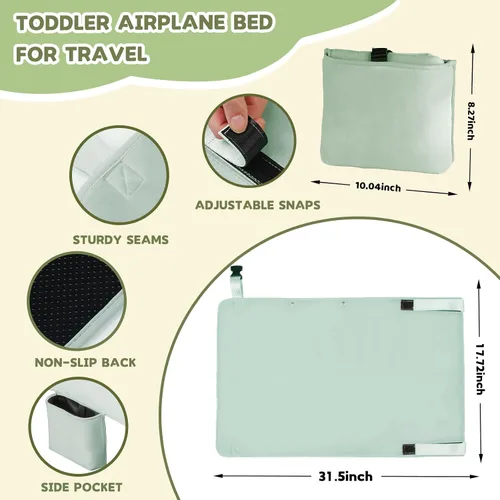 Miniatura 4 de Cama de avión para niños pequeños, extensor de asiento de avión para niños, artículos esenciales de viaje para bebés, color verde