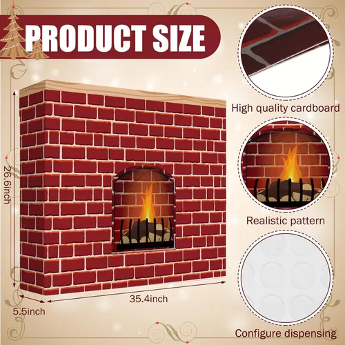 Miniatura 3 de Zhanmai Accesorios para chimenea de Navidad 3D de ladrillo sintético rojo artificial, telón de fondo de chimenea, 35.4 x 26.6 x 5.5 pulgadas