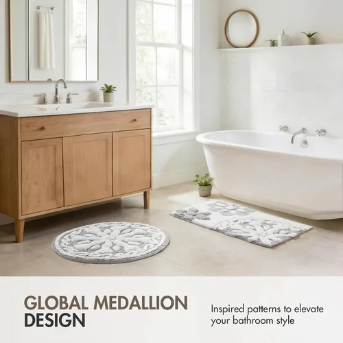 Miniatura 2 de Madison Park Casablanca 100% Cotton Tufted Bathroom Rugs Luxurious Plush Medallion Floral Pattern Bath Mat Absorbent, Quick Dry, Spa Design Shower