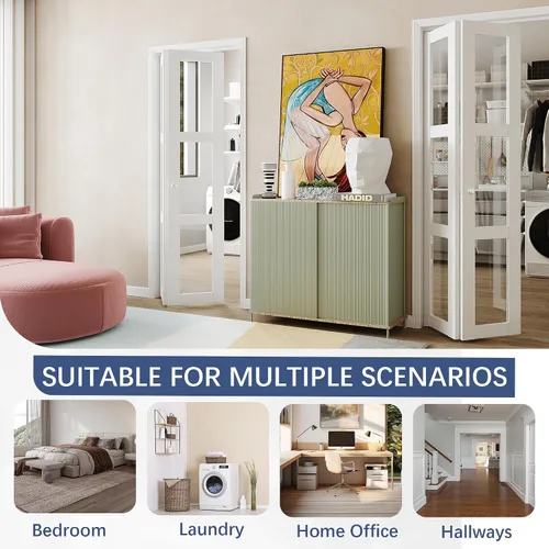 Miniatura 5 de BARNER HOME Puerta plegable, puerta de armario de cristal transparente de 3 lites, para apertura de 48 x 80 pulgadas, puertas plegables con kits