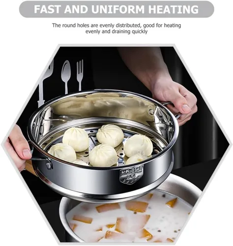 Miniatura 2 de Hemoton Cesta de vapor de acero inoxidable de 11.41 x 9.05 x 2.55 pulgadas, inserto multifuncional para cocinar albóndigas, bollos, verduras