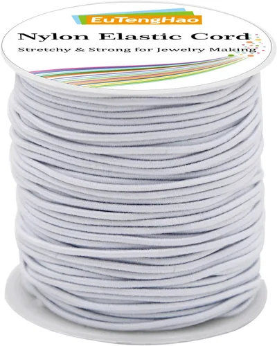 Miniatura 2 de EuTengHao Cuerda elástica de 0.059 in para pulsera, nailon satinado blanco, cordón elástico de 164.0 ft Whie