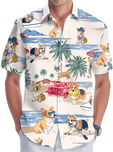 Camisa hawaiana para hombre, camisa con botones para perro, para vacaciones de verano, camisa de manga corta casual de playa Aloha unisex