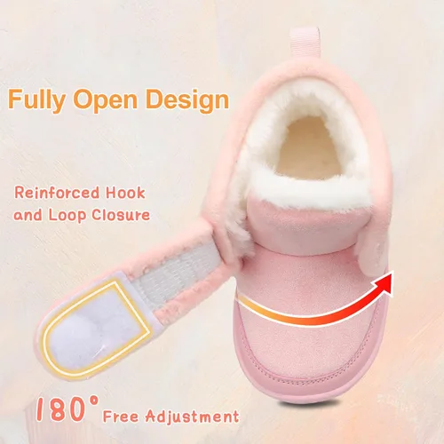 Miniatura 3 de Scurtain Pantuflas para niños pequeños, zapatos de casa para niña, con fondo duro, botas de invierno para bebé, zapatos cómodos para caminar