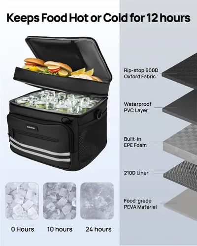 Miniatura 2 de Lonchera para mujeres y hombres, 26 L, 36 latas, bolsa de almuerzo grande con aislamiento térmico, doble cubierta a prueba de fugas, lonchera grande