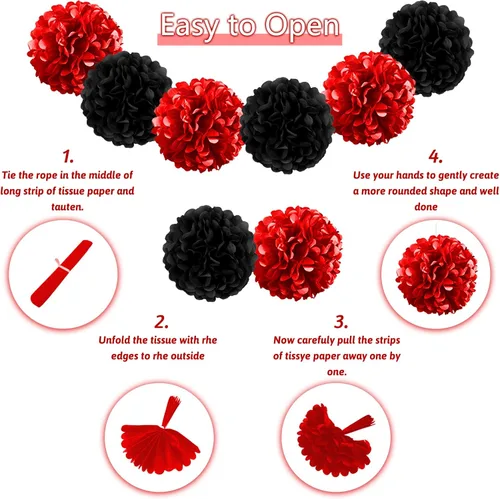 Miniatura 5 de Decoraciones de cumpleaños negro y rojo – Cartel de feliz cumpleaños para niños, niñas, hombres y mujeres, suministros de fiesta