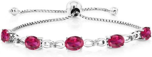 Miniatura 46 de Gem Stone King Pulsera de tenis de diamantes cultivados en laboratorio con piedra natal de 3-6 quilates para mujer, plata de ley 925, ovalada