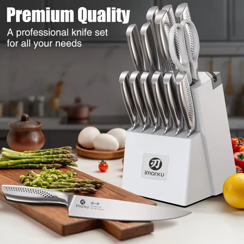 Miniatura 7 de imarku® Juego de Cuchillos, Acero Inoxidable HC Japonés, Juego de Cuchillos de Cocina de 15 Piezas con Bloque con Afilador Integrado, Juego