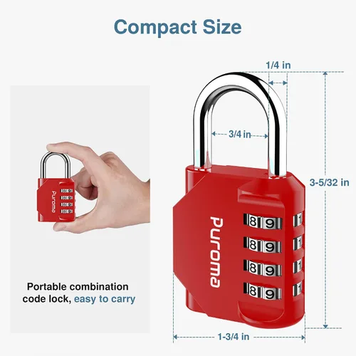 Miniatura 5 de Puroma Paquete de 2 Candados de Combinación de 4 Dígitos Impermeables para Exteriores para Casillero de Gimnasio Escolar, Casillero Deportivo, Rojo