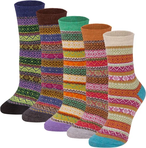 Miniatura 2 de 5 pares de calcetines de lana para mujer, diseño de punto grueso, cálidos y cómodos para invierno
