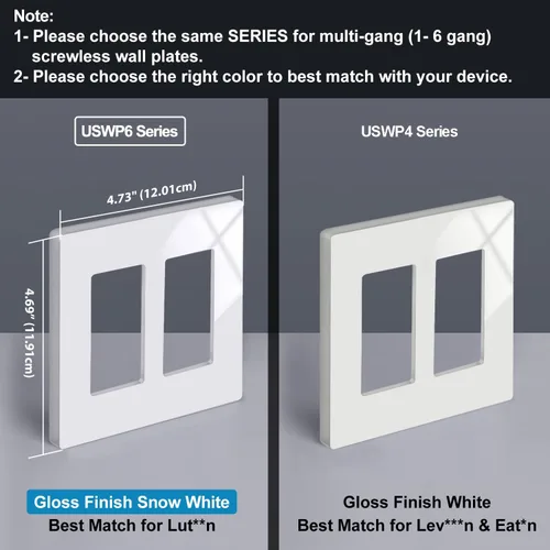 Miniatura 4 de BESTTEN Paquete de 5 Placas de Pared Decorativas sin Tornillos, Cubierta Decorativa de Salida de 2 Gang, USWP6 Blanco Nieve Brillante, A4.69" x